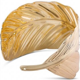 Gold Leaf Design Bangle for Women  Nature Inspired Bracelet with Detailed Vein Texture  Stylish Statement Jewelry