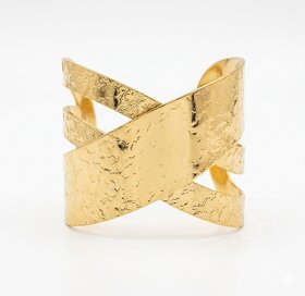 Wide Gold Cuff Bracelet for Women  Hammered Textured Finish Criss-Cross Bangle  Modern Multi-Layer Statement Jewelry