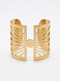 Gold-Toned Criss Cross Cuff Bracelet for Women  Textured Wide Open Bangle  Bold Statement Fashion Jewelry
