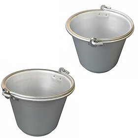 Aluminium Water Bucket, 7.5 Liter Capacity, 32.5x28x23.5 cm, Lightweight Metal Bucket for  Kitchen Garden, 2 Qty
