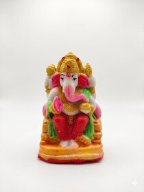 Ganesha Statue - Seated Idol for Pooja, Home Decor,  Diwali Gifts - Hand-Painted Lord Ganesh Murti on Throne