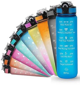 Sipper Water Bottle for adults 1 Litre, Leakproof, BPA-Free, Durable Tritan, Water Bottle for Gym, Kids, School, Office, Motivational Time Marker, 1Ltr Sipper Bottle with straw, Blue Boss