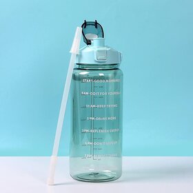 Water Bottle with Time Markers, 2L Capacity, Straw Lid, Mint GreenWith Time Markings, Bpa Free, Leak Proof, Measures How Much Water You Drink, Stylish Strap