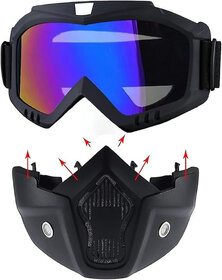 Goggle With Riding Mask For Bikers - Anti Scratch UV Protective Bike Face Cover Helmet with Detachable Face Mask, Adjustable Elastic Strap Helmet for Bike Blowtorch Safety Goggle (Free-size)