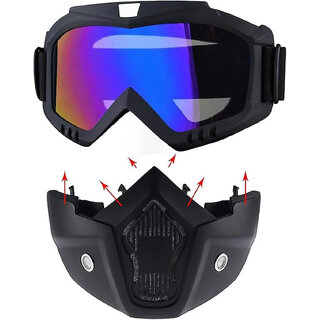 Goggle With Riding Mask For Bikers - Anti Scratch UV Protective Bike Face Cover Helmet with Detachable Face Mask, Adjustable Elastic Strap Helmet for Bike Blowtorch Safety Goggle (Free-size)