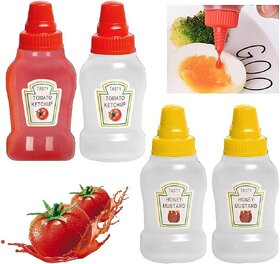 (Pack of 4) Portable Mini Squeeze Condiment Dispenser Bottle (25ml)  Leakproof Screw Cap for Ketchup, Honey, Mustard, Salad Dressings, BBQ & Kitchen Use  Multicolour
