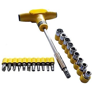 21Pcs Socket & Bits Set T Shape Screwdriver Handle With Multifunctional Screwdriver Bits