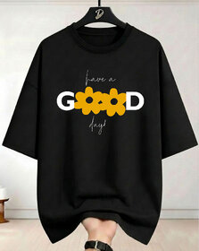 Ausk Womens Black & Yellow Printed Loosefit Round Neck Half Sleeve T-Shirt