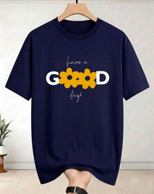 Ausk Womens Blue & Yellow Printed Loosefit Round Neck Half Sleeve T-Shirt