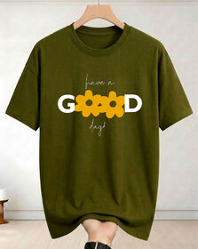 Ausk Womens Green & Yellow Printed Loosefit Round Neck Half Sleeve T-Shirt