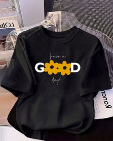 Ausk Womens Black & Yellow Printed Loosefit Round Neck Half Sleeve T-Shirt