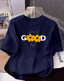 Ausk Womens Blue & Yellow Printed Loosefit Round Neck Half Sleeve T-Shirt