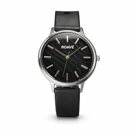 ROAVE Quartz Round Silicone Band Casual Analog Watch For Women With Buckle Clasp - Black