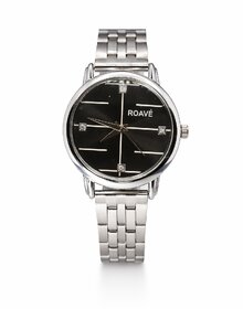 ROAVE Quartz Round Stainless Steel Band Casual Analog Watch For Women With Sliding Clasp - Black