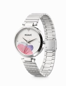 ROAVE Quartz Round Stainless Steel Band Casual Analog Watch For Women With Sliding Clasp - White