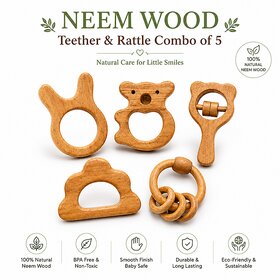 Neem Wood Teether  Rattle Combo - Eco-Friendly Natural Baby Toys