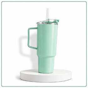 Mint Green Plastic Tumbler - BPA Free, Leakproof, Double Wall Insulated Travel Cup with Handle  Straw, Cup Holder Friendly