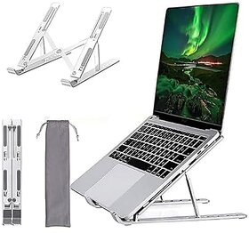 6 Angles Adjustable Aluminum Ergonomic Foldable Portable Tabletop Laptop|Desktop Riser Stand Holder Compatible for MacBook, HP, Dell, Lenovo & All Other Notebook (Silver)