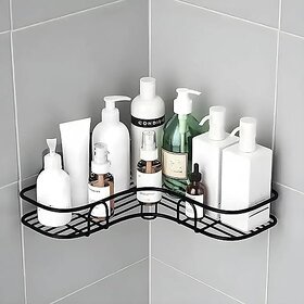 (Pack of 1) Shower Caddy Corner  Shower Organizer With Soap Holder  Stainless Steel Shelf  5 in 1 Self Adhesive Shelf Organizer Combo/Metal Racks and Shelves for Wall/Stand