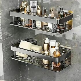 (Pack of 2) Shower Caddy Corner  Shower Organizer With Soap Holder  Stainless Steel Shelf  5 in 1 Self Adhesive Shelf Organizer Combo/Metal Racks and Shelves for Wall/Stand