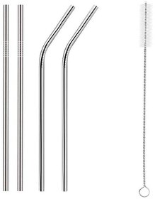 (Set of 4) Stainless Steel Drinking Straws, 21.6cm Long, 6 mm Radius with Cleaning Brush, Dishwasher Safe