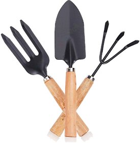3-Piece Garden Hand Tool Set Mini Trowel, Transplanting Shovel Cultivator with Wooden Handles, Rust-Resistant Steel