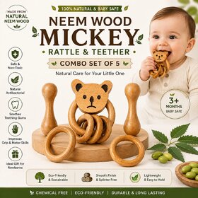 Neem Wood Rattle and Teether Combo - Natural Wooden Baby Toys