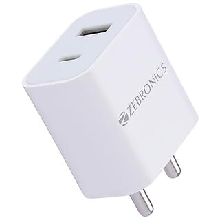 Zebronics Ma106B Usb And Type C Adapter 20Wattsquick Charge Power Delivery With Double Port (White)