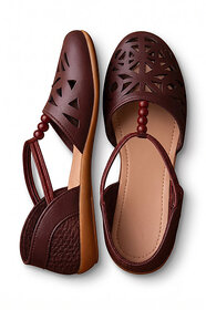 Ladies Brown Ethnic Cutwork Flat Sandals Soft Comfortable Footwear