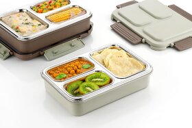 (Pack of 1) 3-Compartment Stainless Steel Lunch Box, BPA-Free Food Container with Leak-Proof Lid, Perfect for School and Office