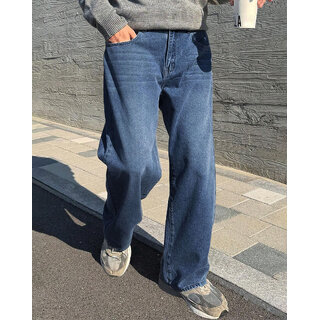 Ausk Men's Blue Solid Relaxed Fit Jeans