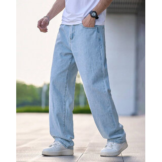 Ausk Men's Light Blue Solid Relaxed Fit Jeans