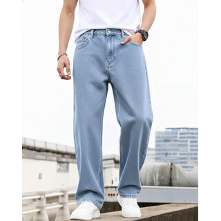 Ausk Men's Light Blue Solid Relaxed Fit Jeans