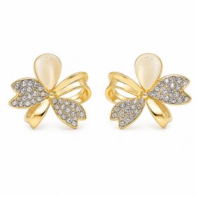 ROAVE Plated Bow Stud Earrings for Women  Girls with Silicone Back Lightweight Everyday Fashion Jewelry