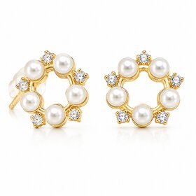 ROAVE Plated Pearl Stud Earrings for Women  Girls with  Silicone Back Lightweight Everyday Fashion Jewelry