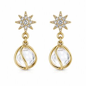 ROAVE Plated Star Crystal Drop Stud Earrings for Women  Girls with  Silicone Back Lightweight Everyday Fashion Jewelry