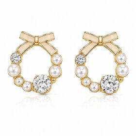 ROAVE Gold-Plated Bow Pearl Stud Earrings for Women with  Silicone Back Lightweight Everyday Fashion Jewelry