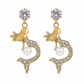 ROAVE Gold-Plated Mermaid Drop Earrings for Women with  Silicone Back Lightweight Everyday Fashion Jewelry