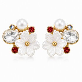 ROAVE Gold-Plated Floral Pearl Stud Earrings for Women with  Silicone Back Lightweight Everyday Fashion Jewelry