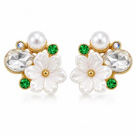 ROAVE Gold-Plated Floral Pearl Stud Earrings for Women with  Silicone Back Lightweight Everyday Fashion Jewelry