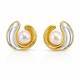 ROAVE Gold  Silver Dual-Tone Pearl Stud Earrings for Women with  Silicone Back Lightweight Everyday Fashion Jewelry