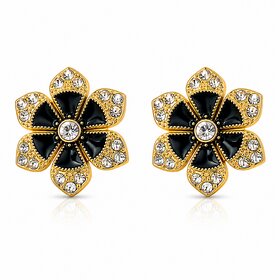 ROAVE Black Enamel Floral Stud Earrings for Women  with  Silicone Back Lightweight Everyday Fashion Jewelry