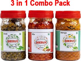 BIKRUX Homemade Pickle Combo Pack of 3  Mango, Green Chilli, and Mix Pickle (3 x 50gm)  Traditional Spicy