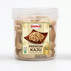 Bikrux Premium Kaju - Whole Cashew Nuts, 50g Plastic Jar Mini Pack