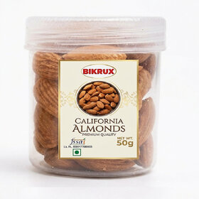 Bikrux Premium Quality California Almonds (50g) Plastic Jar Mini Pack