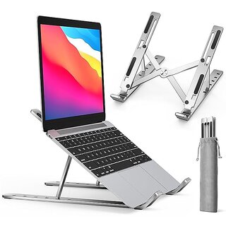 6 Angles Adjustable Aluminum Ergonomic Foldable Portable Tabletop Laptop/Desktop Riser Stand Holder Compatible for MacBook, HP, Dell, Lenovo & All Other Notebook (Grey)