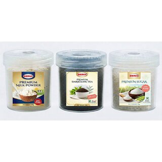 BIKRUX Premium Tea Essentials Combo Set  Darjeeling Tea, Milk Powder  Sugar (50g Each Jar)