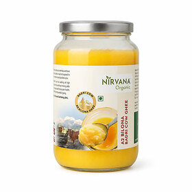 Nirvana Organic Badri Cow A2 Ghee - Premium Grass-Fed Bilona Method Organic Ghee, 1000ml in Glass Jar