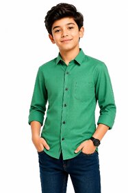 Boys Solid Long Sleeve Button-Up Shirt with Chest Pocket , Spread Collar