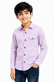 Boys Solid Long Sleeve Button-Up Shirt with Chest Pocket , Spread Collar